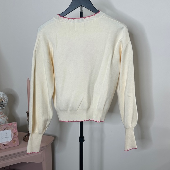 Cream Sweater with Pink Bow Design - Picture 5 of 6
